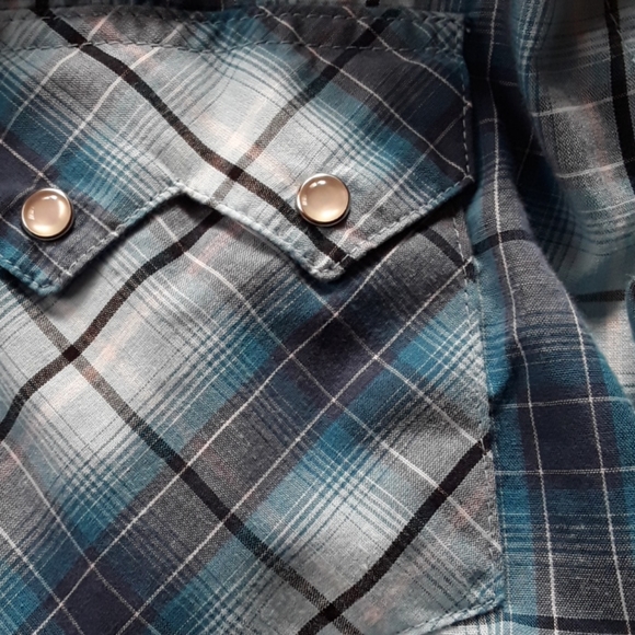 Wrangler Turquoise Plaid Pearl Snap Shirt VINTAGE - Picture 2 of 16